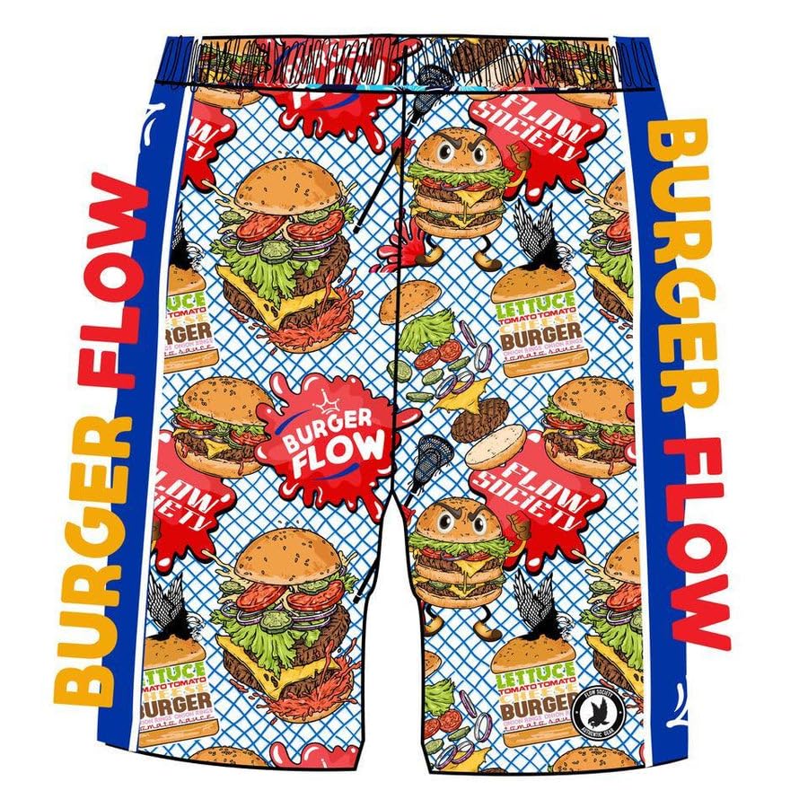 Flow Society Flow Burger Attack Boys Athletic Shorts - Activewear - Patterned - Boys Basketball Shorts - Boys Lacrosse Shorts
