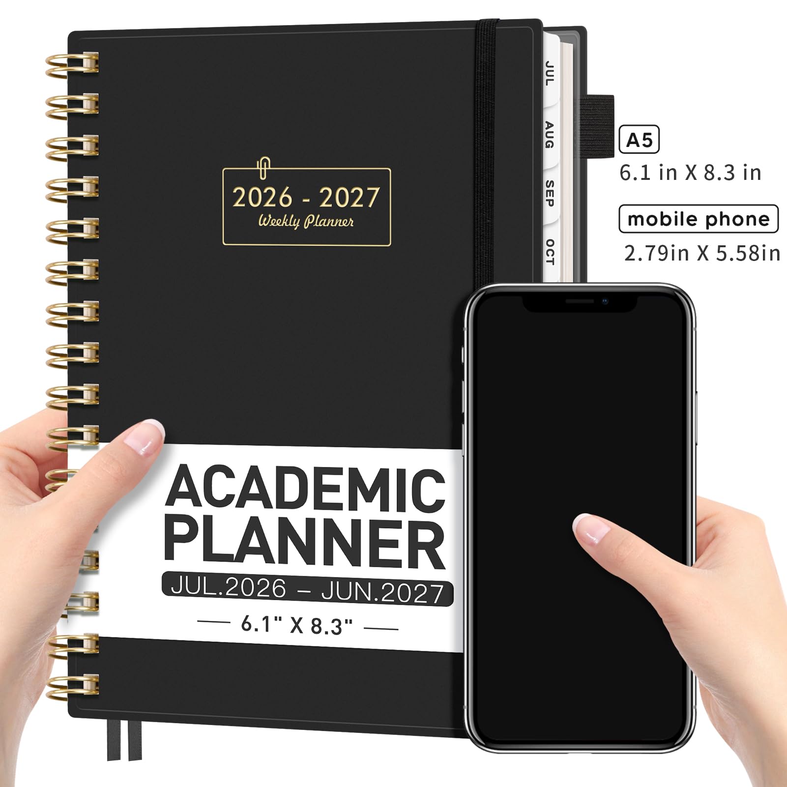 AHGXG Planer 2026, Juli 2026 – Juni 2027, Wochen- und Monatsplaner, 12 Monate, 15,2 x 21,3 cm, akademischer Jahreskalender mit monatlichen Registern, Tasche, ideal für Büro, Schule, Schwarz