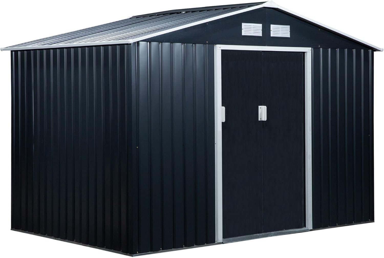 9'x6' Smart-Access Garden Shed - Dark Gray, Durable Galvanized Steel, 2 Sliding Doors, 4 Climate-Control Vents, Foundation Mounting Kit