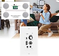 Vista 5 de Amplificador de pared compatible con Bluetooth 4 canales, control de volumen, placa de pared con entradas USB/MIC/AUX (0.138 in) Bloque