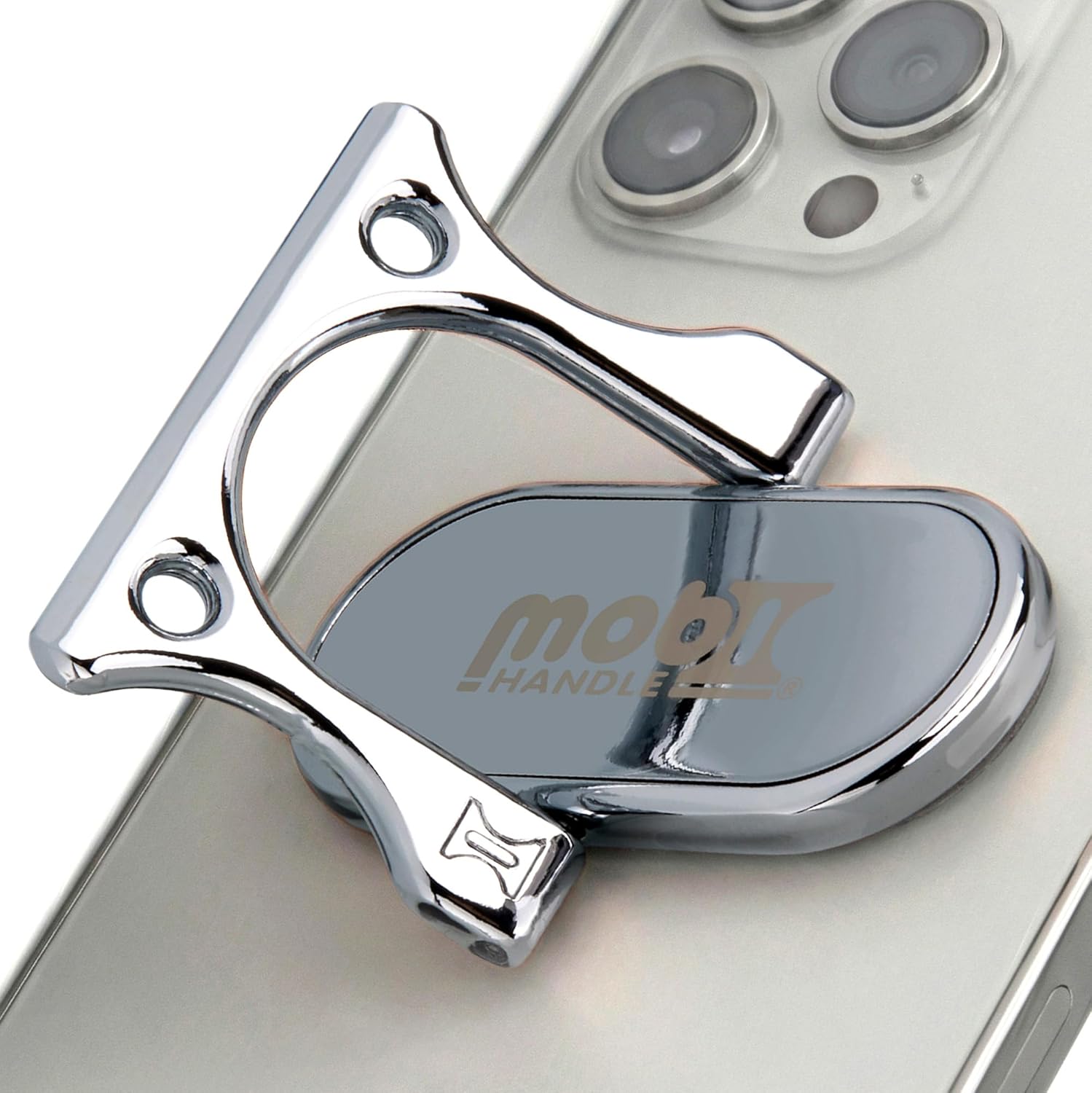 Patented 3-Finger Phone Grip & Stand - Comfortable & Secure Loop Holder for iPhone & Android - Ultra-Slim Zinc Alloy - Magnetic Mount Ready - Cell Phone Ring Alternative [Silver Chrome]