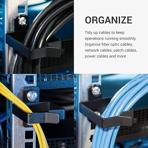 Miniatura 2 de kwmobile Ganchos de anillo en D para rack de servidores (5 piezas) - Organizador de soporte para cables de conexión de red, fibra óptica, cables de