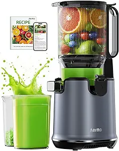 Max5 Juicer Machines,Aeitto Cold Press Juicer with 5.3“ Wide Mouth for Whole Fruits & Vegetables, Professional Slow Masticating Juice Extractor, Self Feeding, Easy to Use, High Juice Yield, Dark Grey