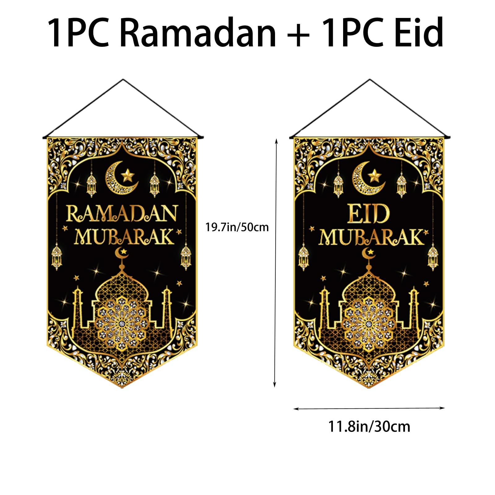 Ramadan Mubarak Hanging Canvas Sign - 15.7x39.3 Inch Eid Decoration, Islamic Wall Art For Home, Mosque, Festival Celebration - View #8