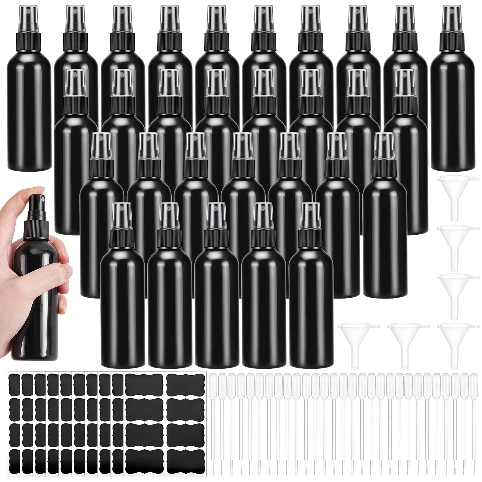 80 flacon Pulvérisateur Noir Vide Flacon Pulvérisateur Vide en Plastique de 100 ml Vaporisateur Portable Rechargeable avec Bouchon Flacon de Voyage pour Parfums Produits de Beauté