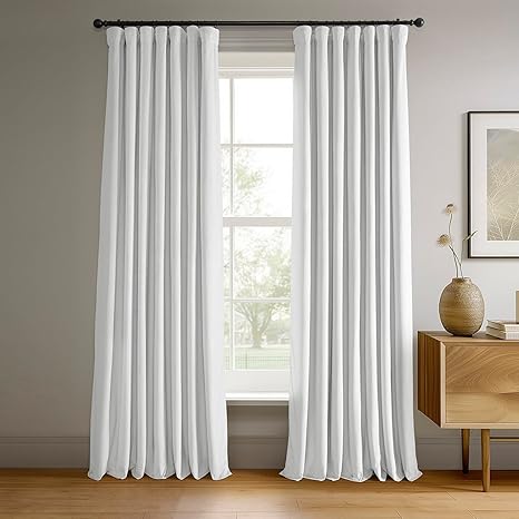 HPD Half Price Drapes Signature Velvet Thermal Blackout Curtains for Living Room 120 Inch Long (1 Panel) Rod Pocket Insulated Blackout Curtains for Bedroom Window Curtains, 50W x 120L, Primary White