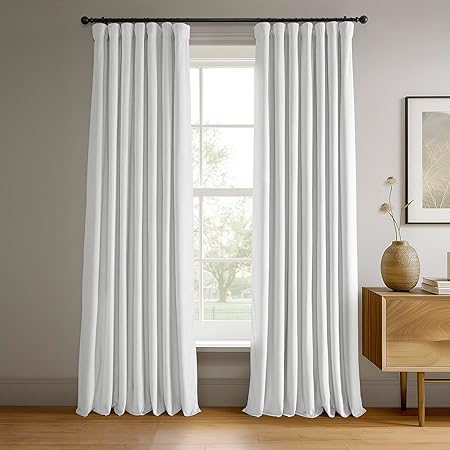 HPD Half Price Drapes Signature Velvet Thermal Blackout Curtains for Living Room 120 Inch Long (1 Panel) Rod Pocket Insulated Blackout Curtains for Bedroom Window Curtains, 50W x 120L, Primary White
