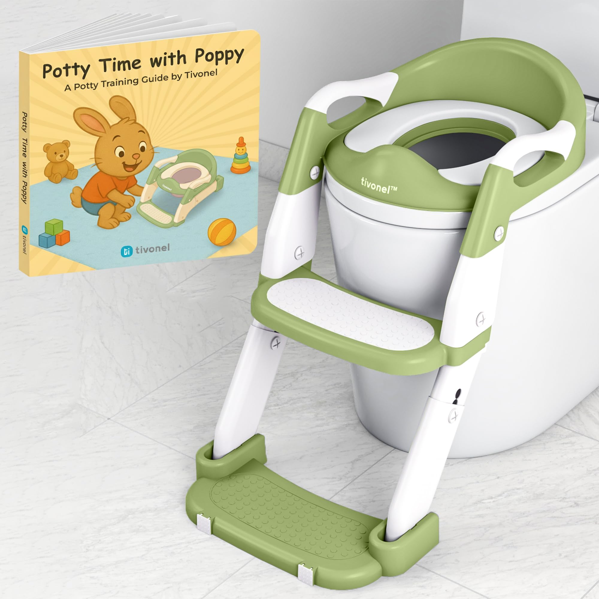 Toddler Potty Training Seat with Ladder and Step Stool Helps Kids Climb and Sit on Their Own Soft