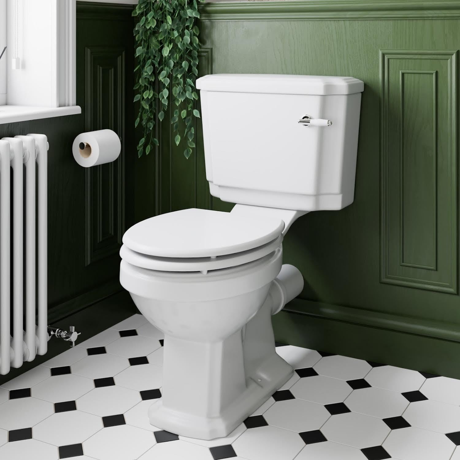 Park Lane White Park Lane® Traditional Bathroom Cloakroom Close Coupled Toilet Space Saving Wc Toilets Soft Close Seat Single Flush Cistern Oval Pan, Gloss