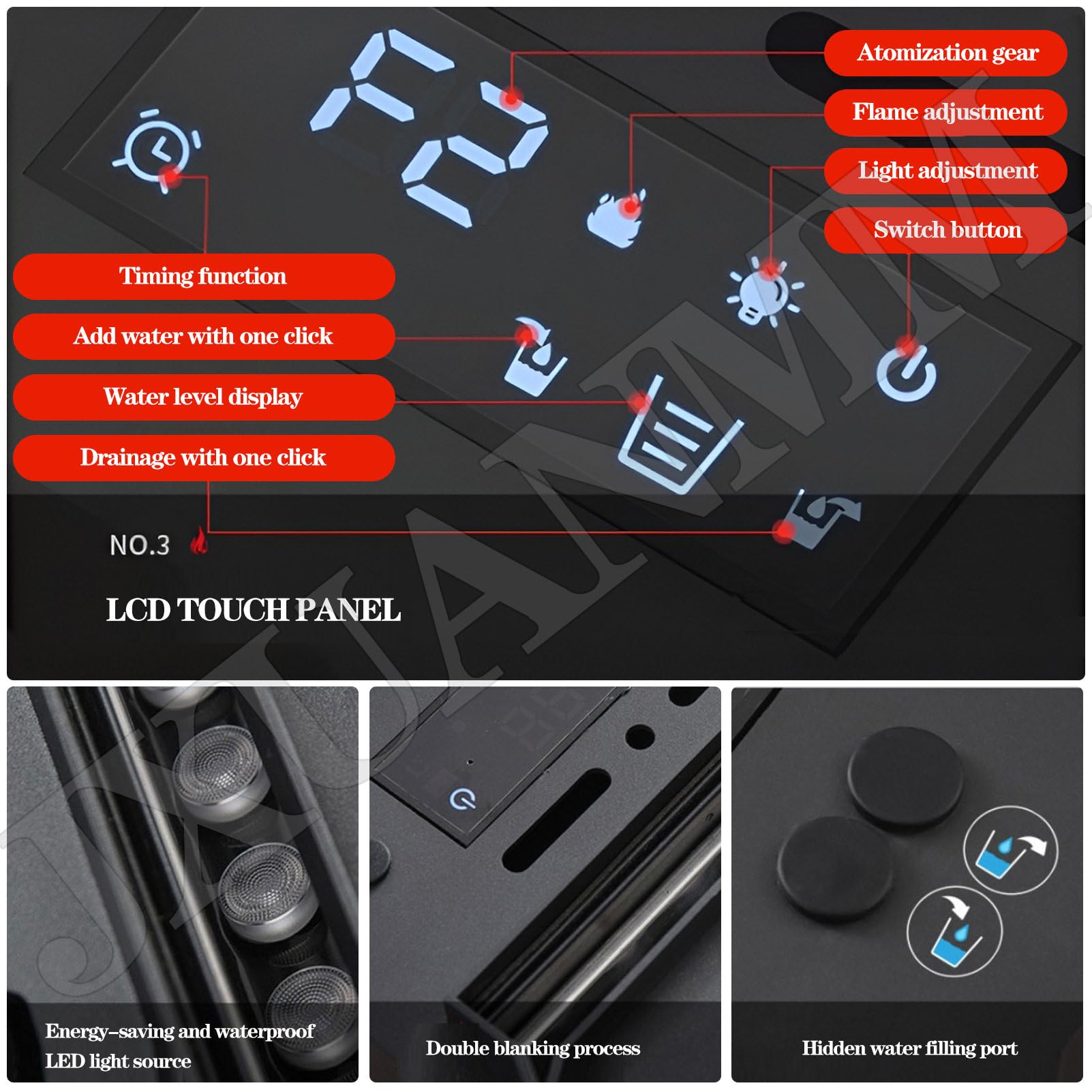 19,7/31,5/39,4/47,2/59 cali Elektryczny kominek na parę wodną Inteligentna dekoracja płomienia 3D Nawilżacz parowy do kominka dla biura, domu, hotelu, restauracji InfiniteColors(DIY)-100cm/39.4in