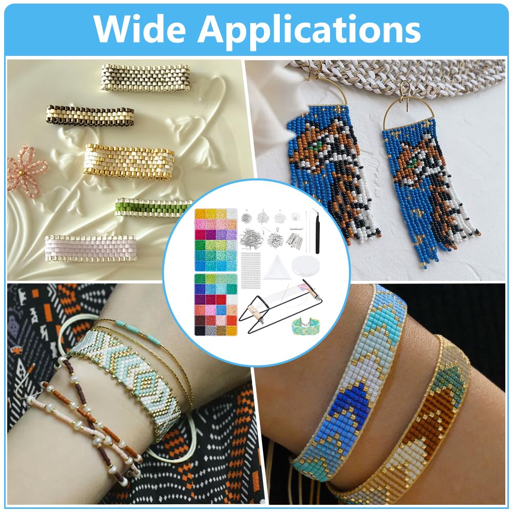 NBEADS Kit Telaio Per Perline, Materiali Per Telaio Con 48 Colori Perline Vetro Da 2/3 Mm, Telaio Per Perline A Ferro Per Creare Bracciali, Orecchini E Gioielli Natalizi