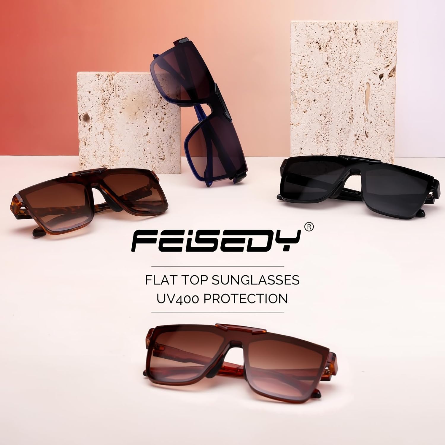 FEISEDY Fashion Sunglasses Womens Men Flat Top Square Trendy Visor Shades UV400 B0211 - Image 7