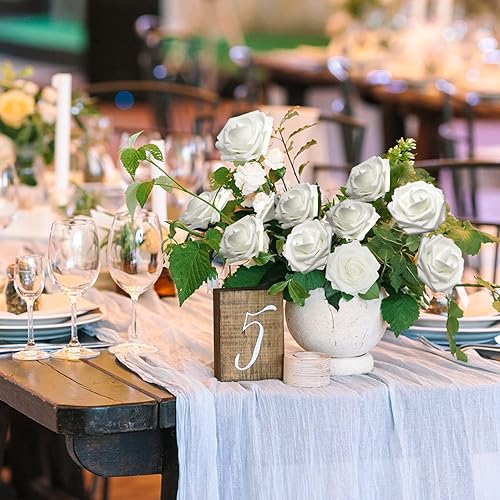 Miniatura 6 de Rosas artificiales realistas, 25 rosas falsas de aspecto real con tallo para ramos de boda, centros de mesa, despedida de soltera, fiesta,