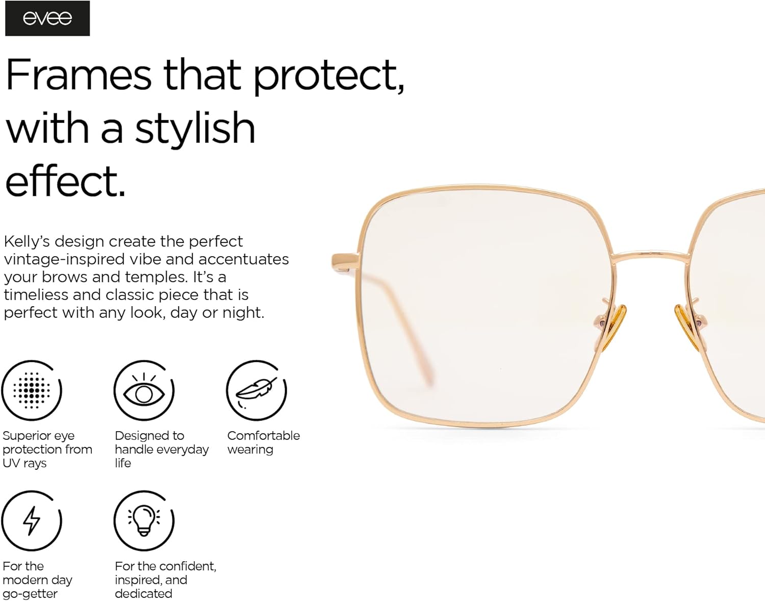 EVEE Square Oversized Anti-Blue Light Glasses For Women with Flat Lenses and Metal Frame - (Kelly)