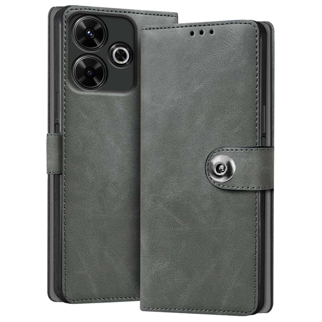 Fashionury Flip Back Cover for Mi Redmi 13 5G / 4G | Designer Button | Genuine Leather | Inbuilt Pockets & Stand | Flip Cover for Redmi 13 5G / 4G (Rhino Gray) (B0D9SJ2BY4) Amazon Price History, Amazon Price Tracker