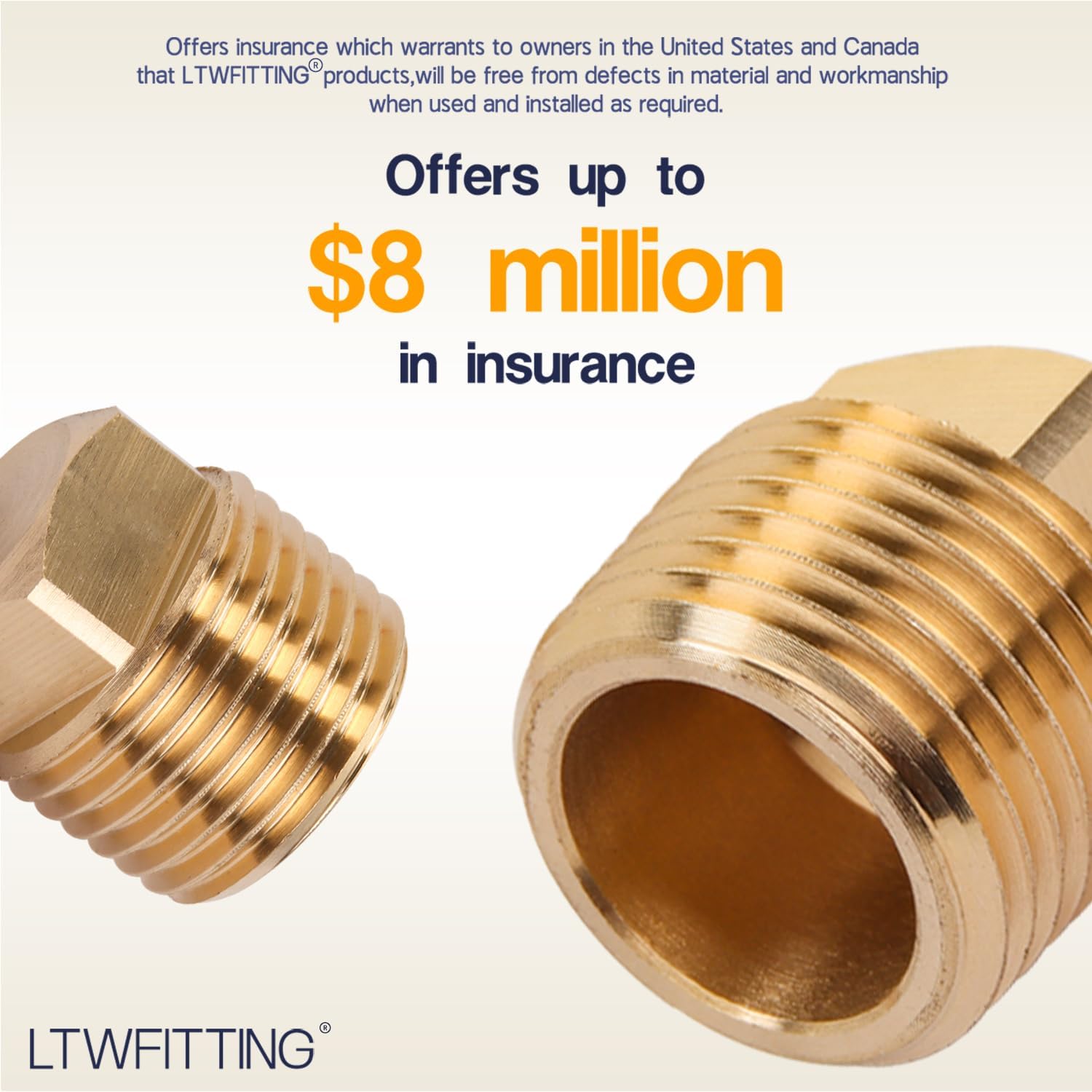 LTWFITTING Brass Pipe Square Head Plug Fittings 1/2 Inch Male NPT Air Fuel Water Boat(Pack of 10)