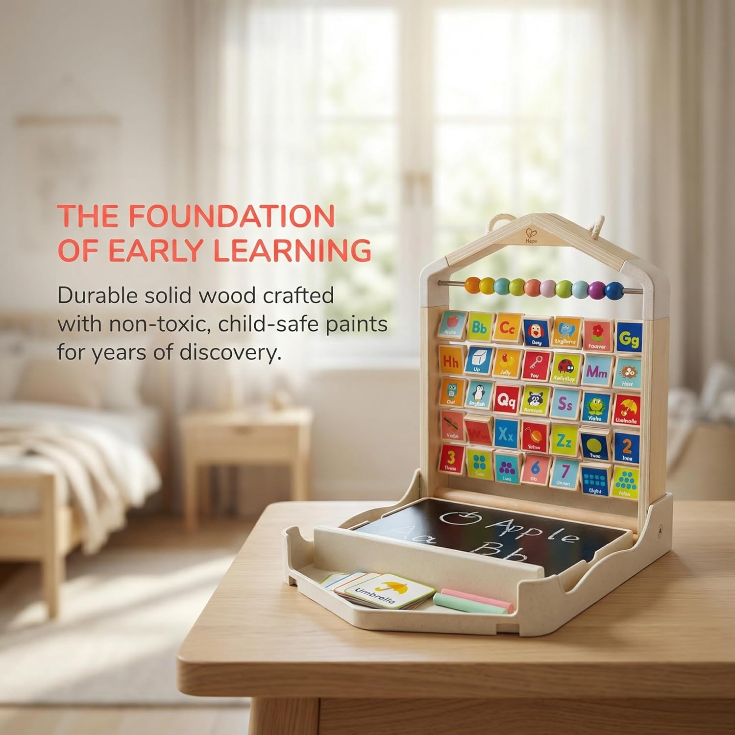 Hape Alphabet Learning Pack & Chalkboard Set for Toddlers - 35 Letter and Number Cards with Writing Board and Chalk - Educational STEM Toy for 3-6 Year Olds - Portable Travel Learning Case