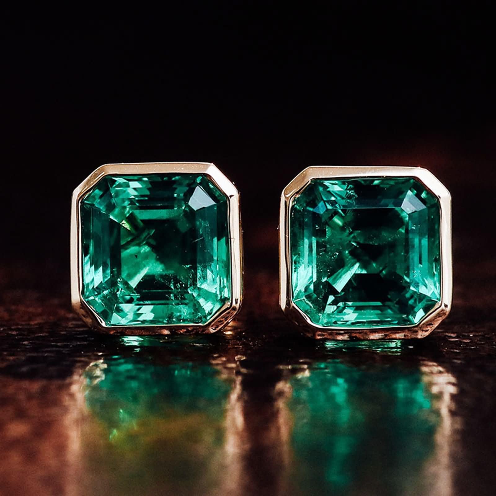 9K / 14K / 18 Karat Gold Ohrringe für Damen, Quadrat mit Erstellter Smaragd, Damen Ohrringe Ohrstecker in Gold Grün