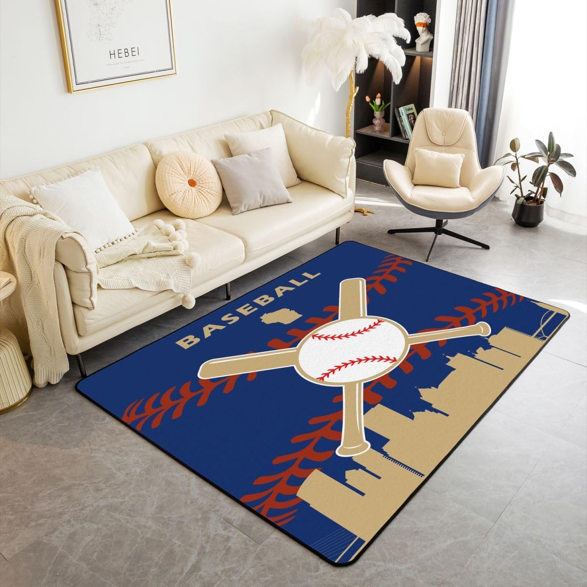 Erosebridal Baseball Area Rug for Player Gift 5x7,Baseball Team Carpet for Kids Boys Girls,Sports City Area Rugs for Bedroom,Athletes Indoor Floor Mat Non Slip