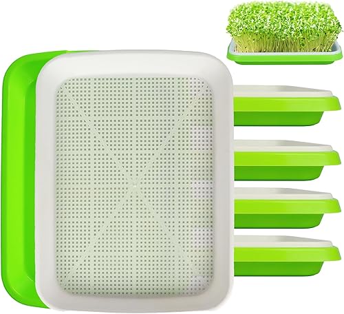 SDLDEER Bandeja de germinación de semillas, paquete de 5 bandejas de cultivo de microgreens, kit de cultivo de brotes de gran capacidad, bandeja de