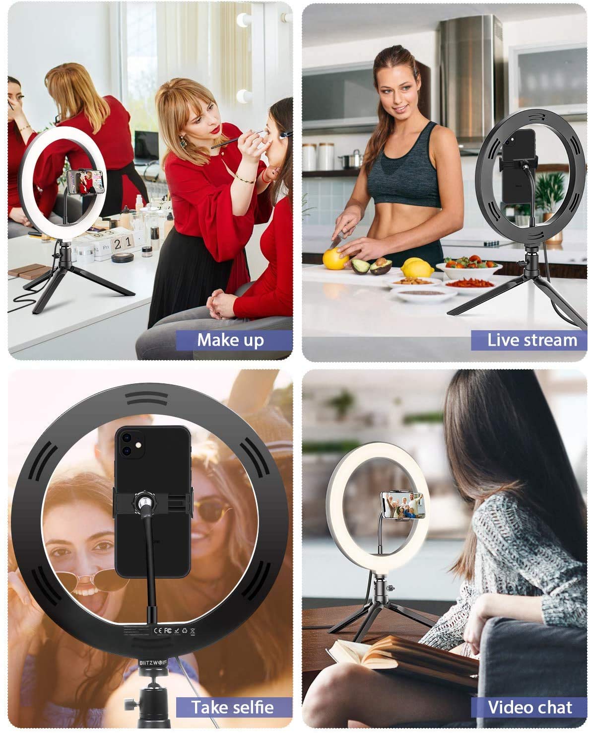 Anello luce dimmerabile OEBLD con 3 modalità di luce e 10 livelli di luminosità LED ad anello di riempimento luci per telefono Live Stream, trucco YouTube Shooting, D(10.2''ring light & tripod)