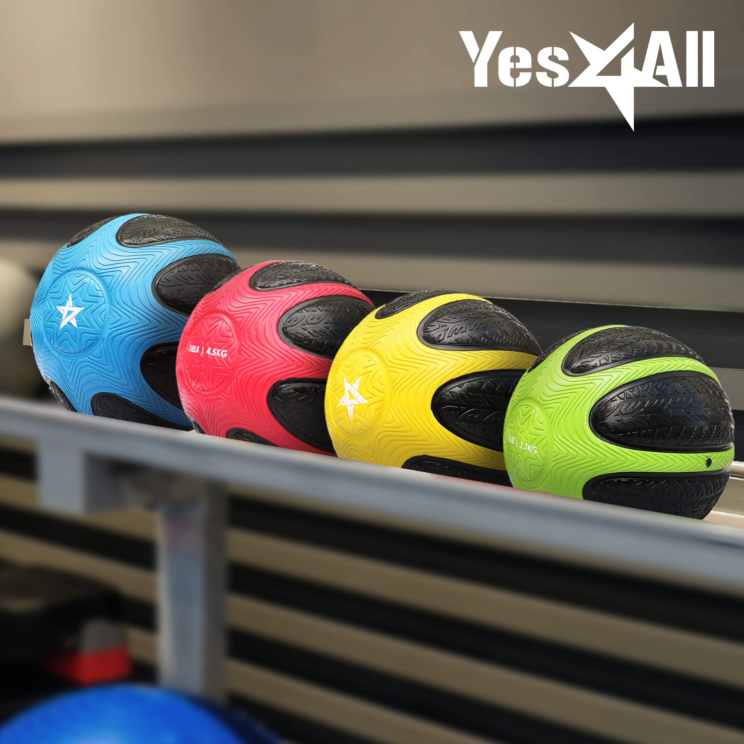 Yes4All Fuel Medicine-Ball con Mango Texturizado y Peso codificado por Colores para un Control y Comodidad de Entrenamiento Completo del Cuerpo de Goma para una Larga Vida útil
