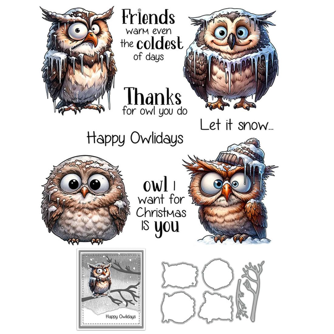 Christmas Owl Tree Clear Stamps and Cutting Dies Sets for Card Making โ image 1