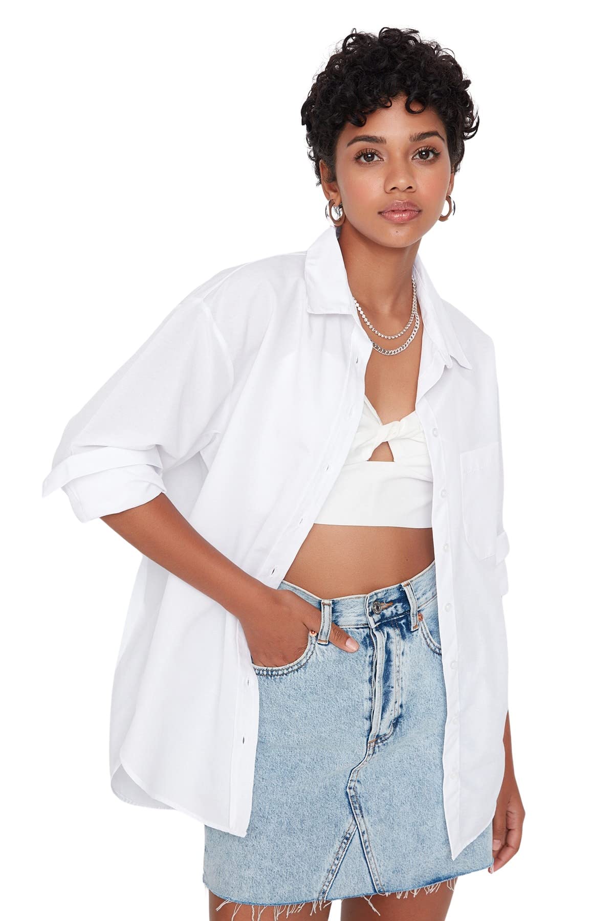 Trendyol Damen Weiß Friendship Shirt, 38 Eu