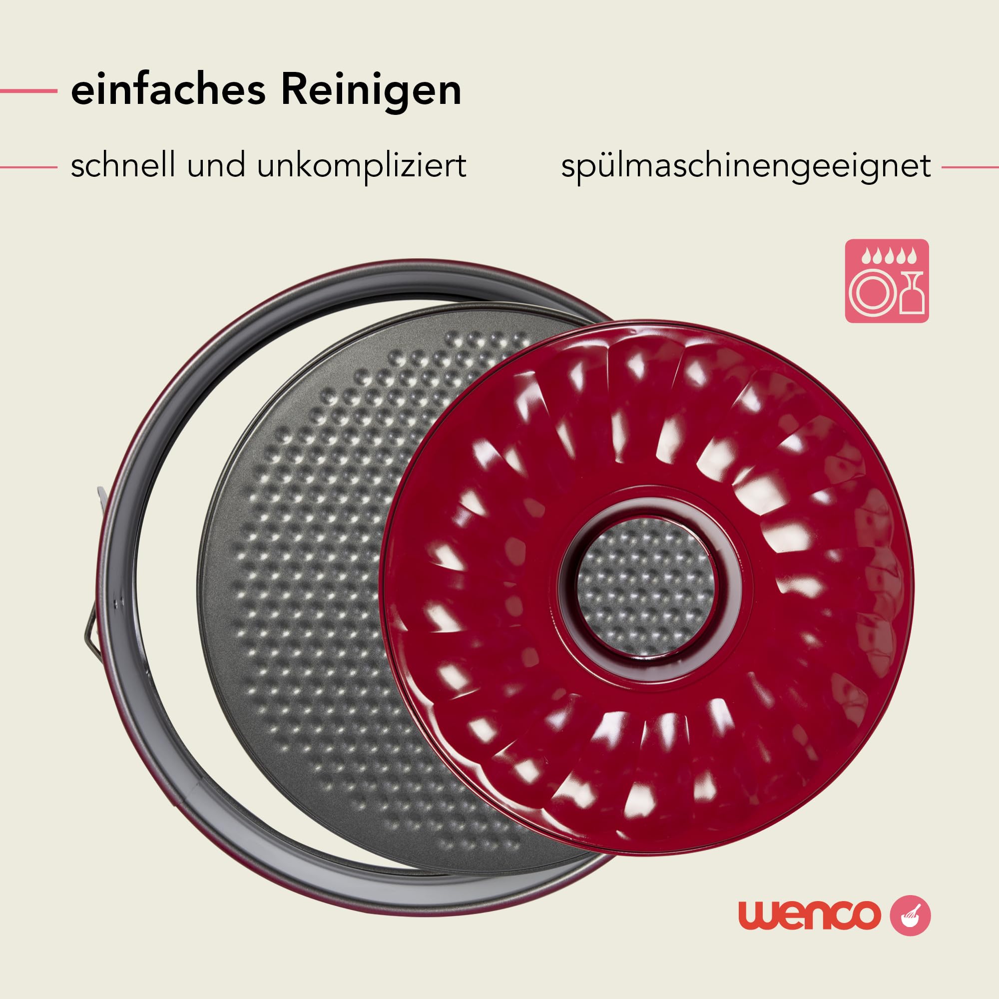 wenco Tortownica 26 cm, forma do ciasta z płaskim i rurowym dnem, 2 półki, okrągła forma do pieczenia, zabezpieczona przed wyciekiem, z powłoką zapobiegającą przywieraniu, czerwona