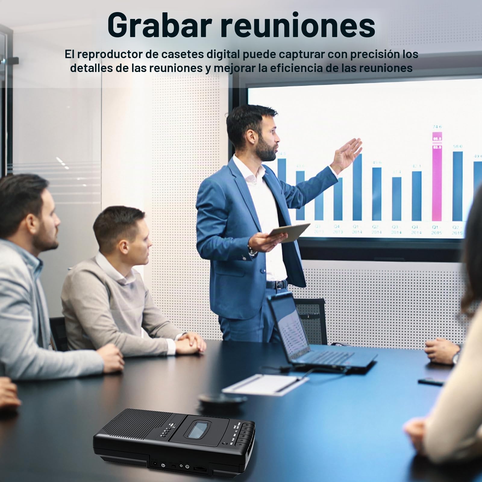 Grabador de Cassette, Reproductor de casetes móvil y digitalizador USB,con Altavoz y micrófono,Mango Extensible, Auriculares