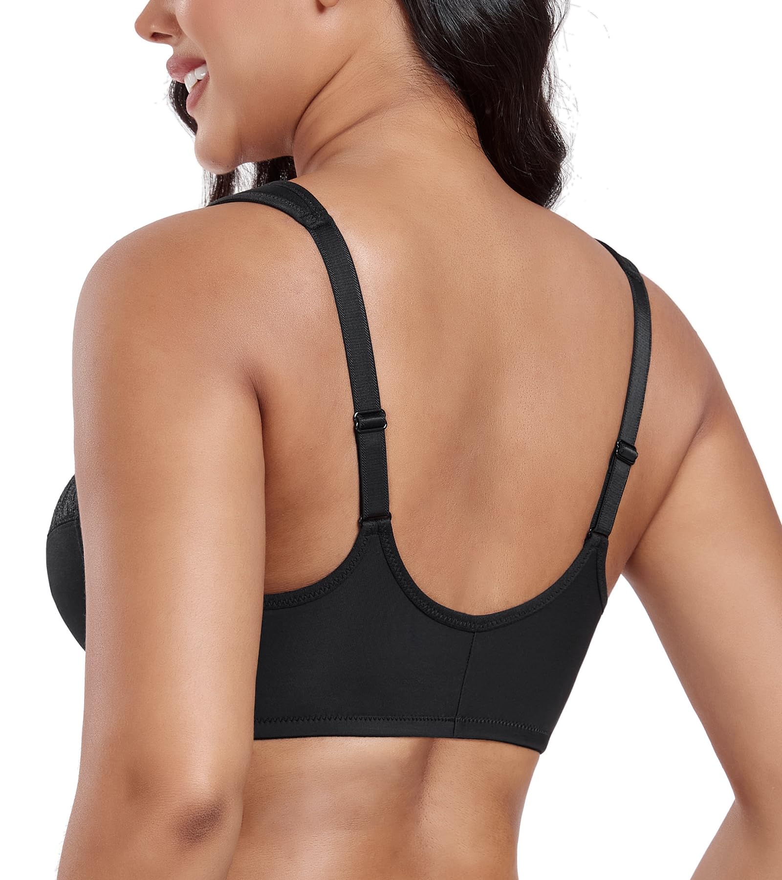 Breiten Trägern Floraler Spitze BH Soft Cup Bra(Schwarz,95E)