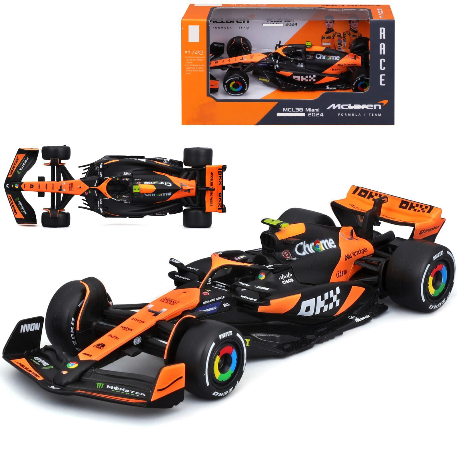 2024 New 1/43 F1 Mcl38#4 Miami GP Lando Alloy Racing Car Diecast Adult Vehicle Champion Model Car (Standard)