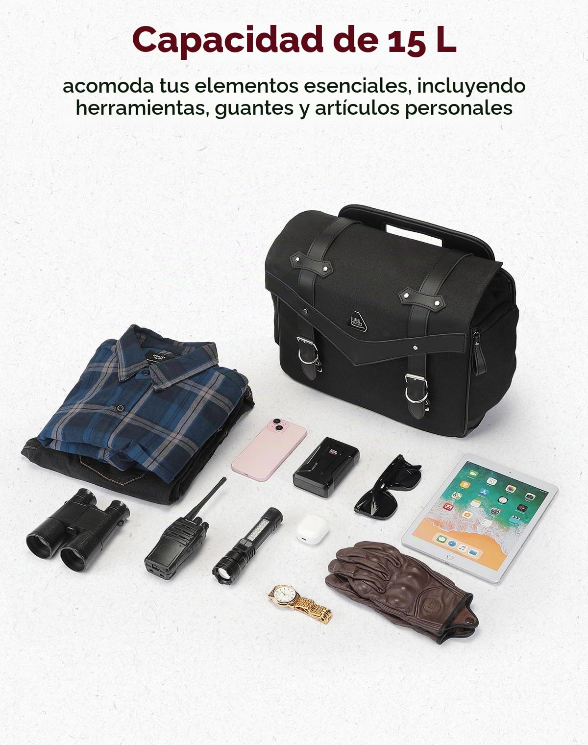 KEMIMOTO Bolsa trasera para moto, impermeable, de lona encerada al aceite, universal, de una sola cara, compatible con Softail Dyna Sportster Cruiser (15 L)