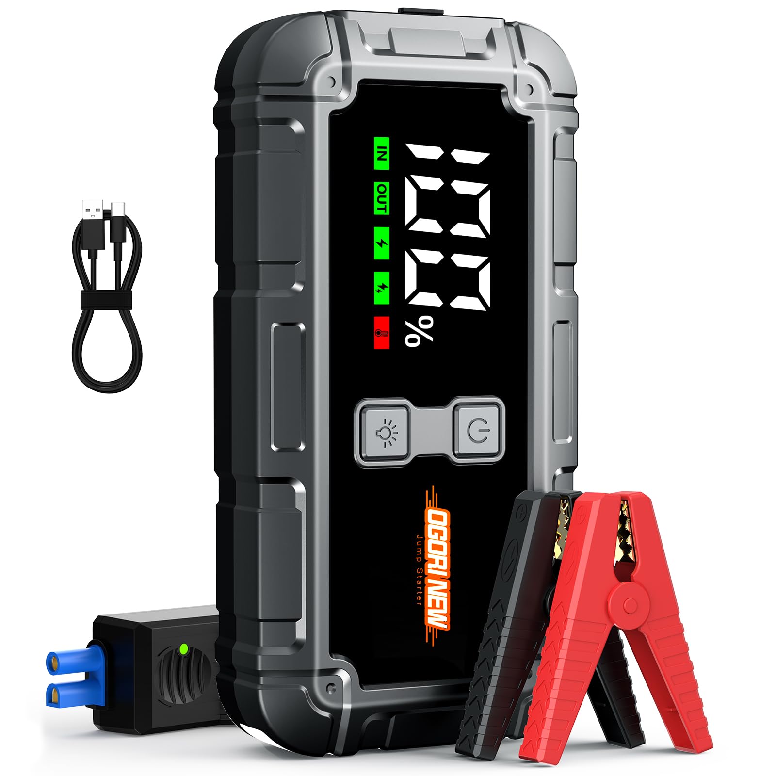 Arrancador de Coche, 7000A Arrancador de Baterias de Coche,12V Arrancador de Coches Portatil para 10L Gas o 8L Diesel,Jump Starter con Pantalla LCD y Linterna LED de 3 Modos