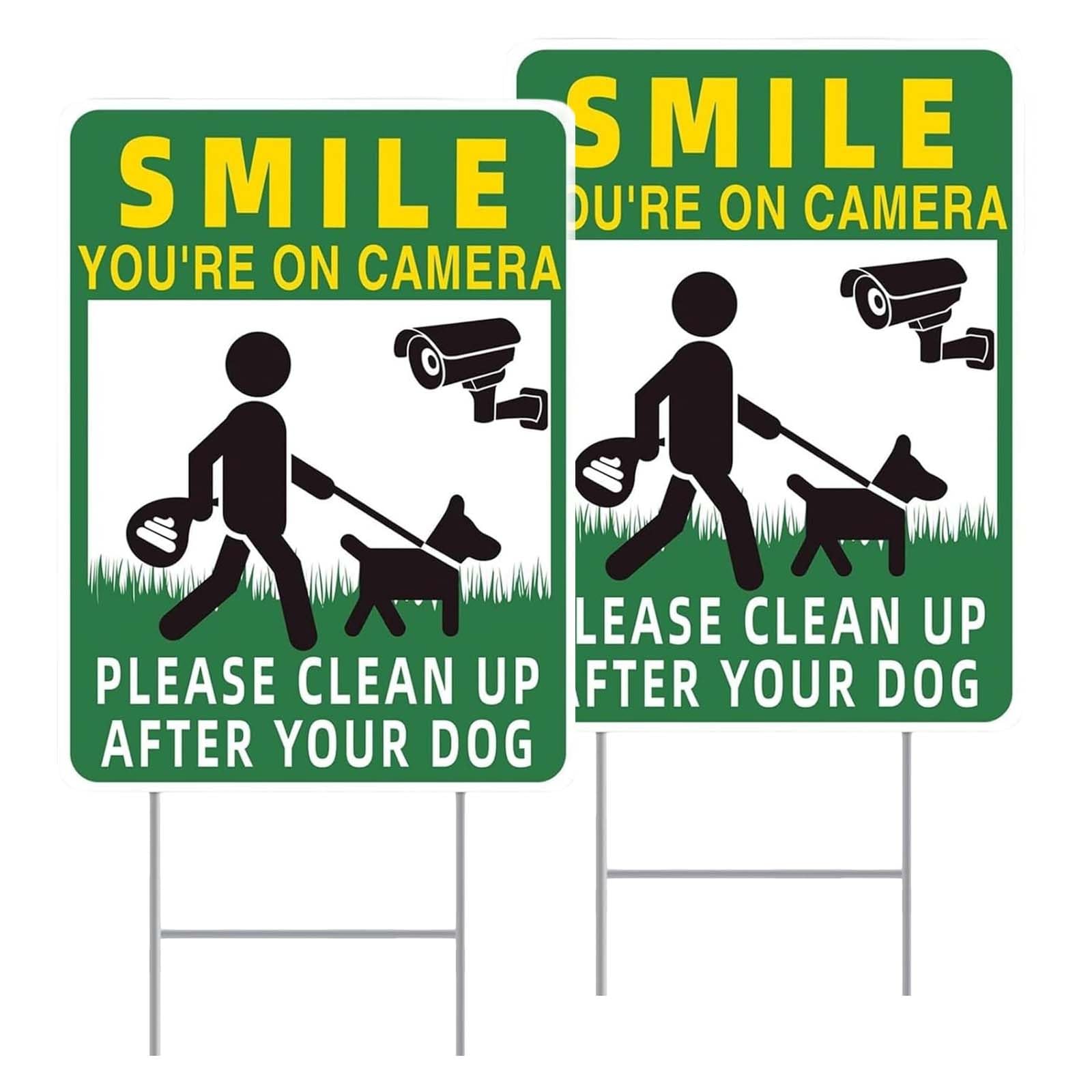 2 Pcs Dog Fouling Signs,12.6" X 9.5" Please Clean Up After Your Dog Sign with H-Shaped Stakes, Double Sided UV Protected Weatherproof for Outdoor Home Yards and Lawns