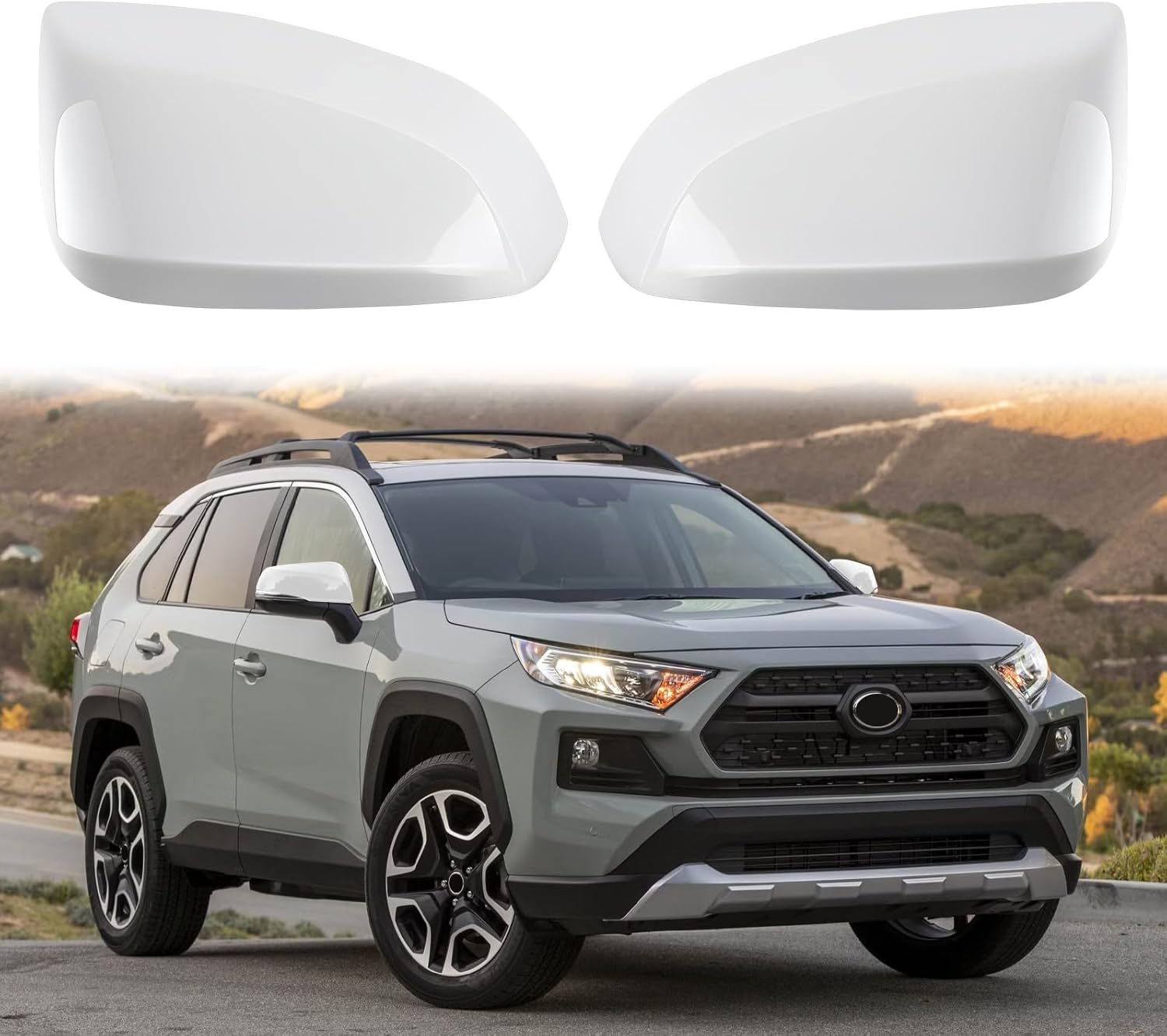 White Direct Replacement Mirror Cover for 2019-2025 Toyota RAV4 XLE XSE and Limited Hybrid with Turn Signal Light Model, Directly Replace Style, Not Sticker Style