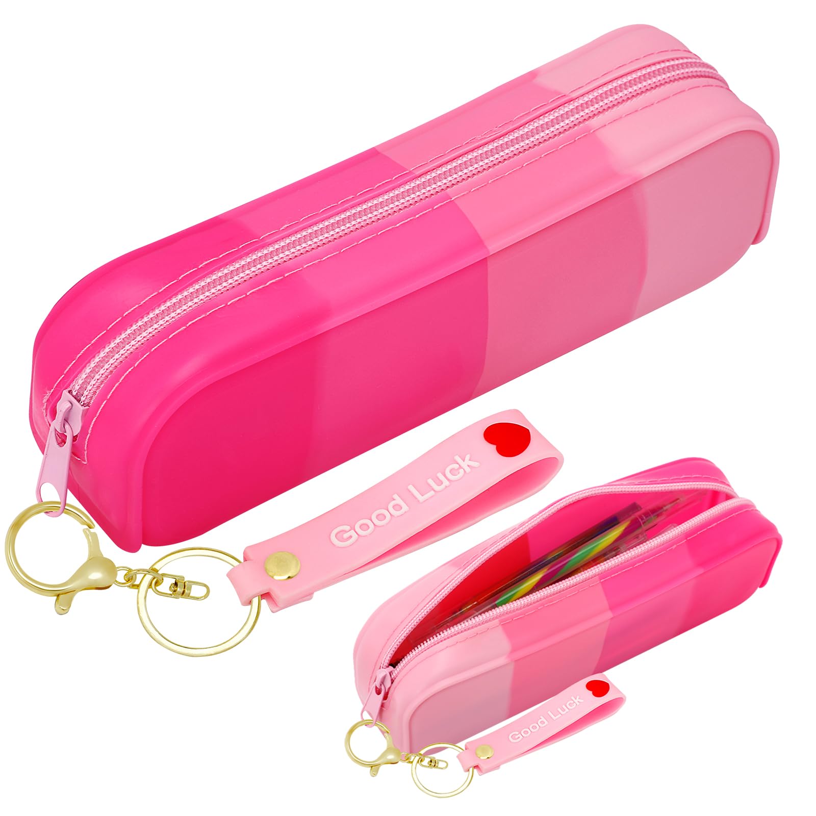 Siutaga 1 Pcs Silicone Pencil Case Portable Waterproof Pencil Pouch Gradient color Multifunctional for Pencils Makeup Organizer Travel Cosmetics Gifts