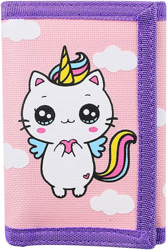 NEICYTrifold Canvas Outdoor Wallet for Kids, Cartoon Sport Wallets with Zippered Pocket, Christmas Gifts for Girls and Women (Unicorn 02)