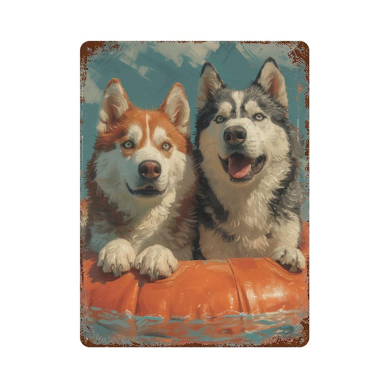 Garage Style Adventurous Huskies Floating Fun Decorative Tin Sign 15.7"x11.8", Shabby Chic Decor for Bar And Workshop