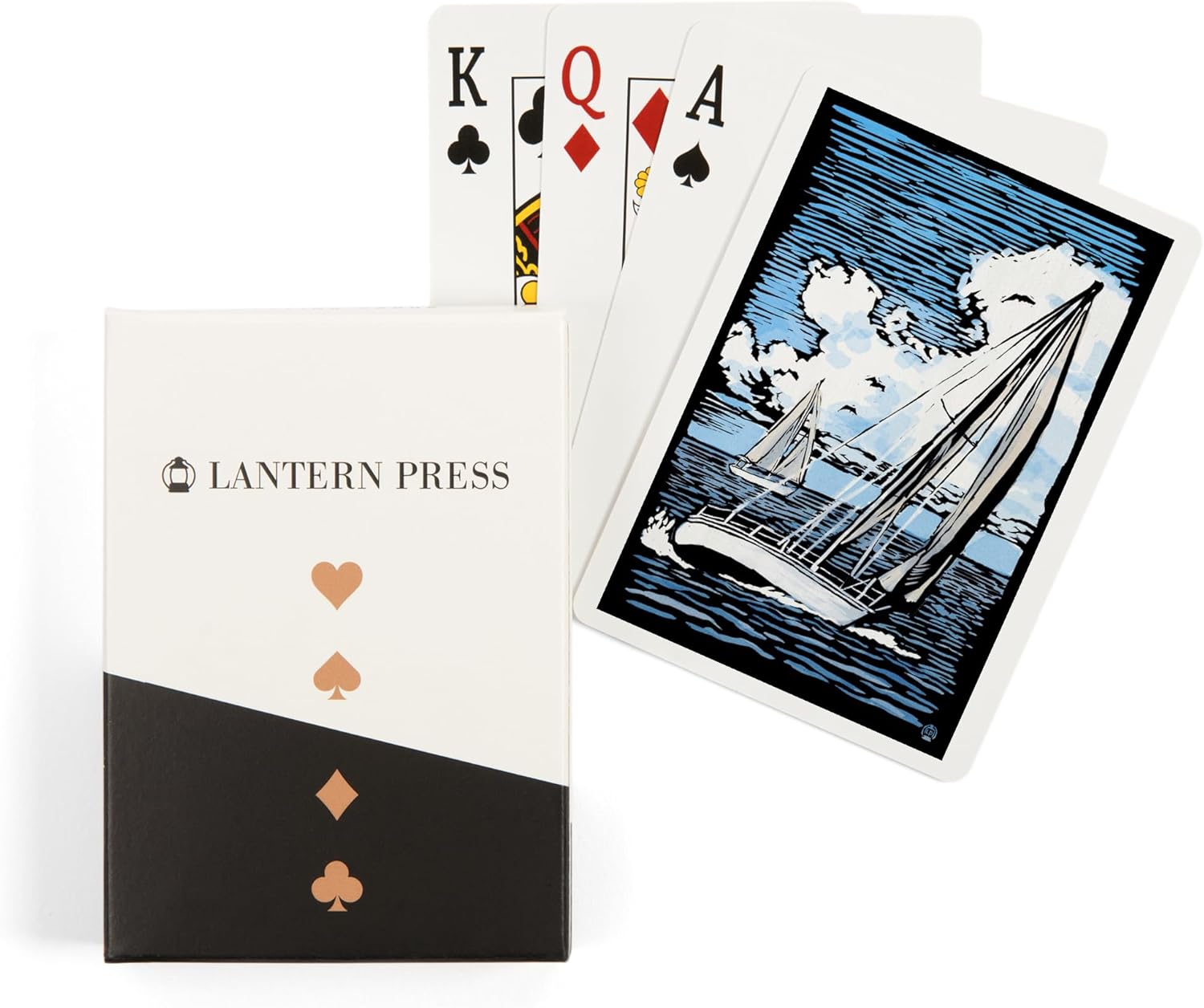 Lantern Press Sailboat, Scratchboard, 52 Playing Cards for Adults, Poker Size Card Deck