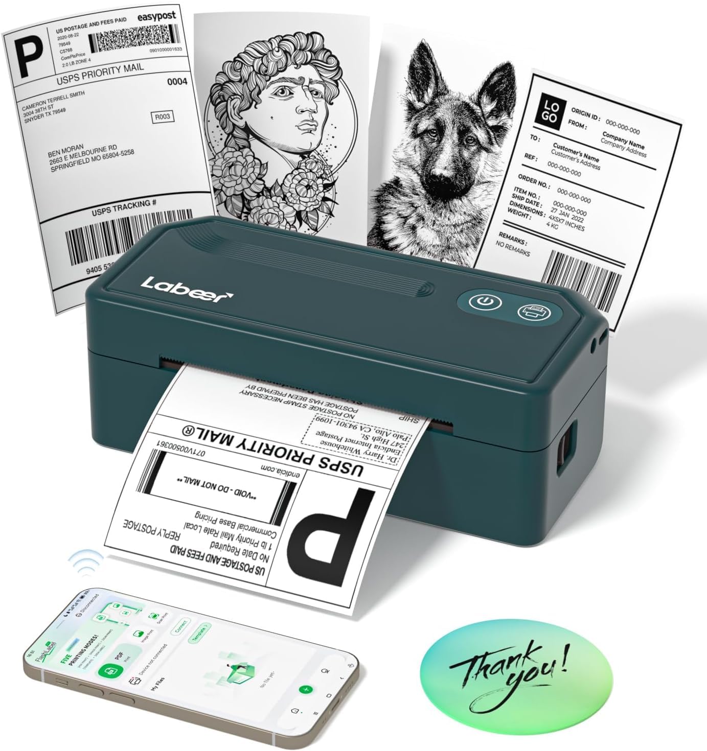 Labeer Stampante termica per etichette Bluetooth, stampante per etichette di spedizione 4x6 per spedizioni, ufficio o casa per piccole imprese, compatibile con telefono, pad e PC, supporta ups/Shopify