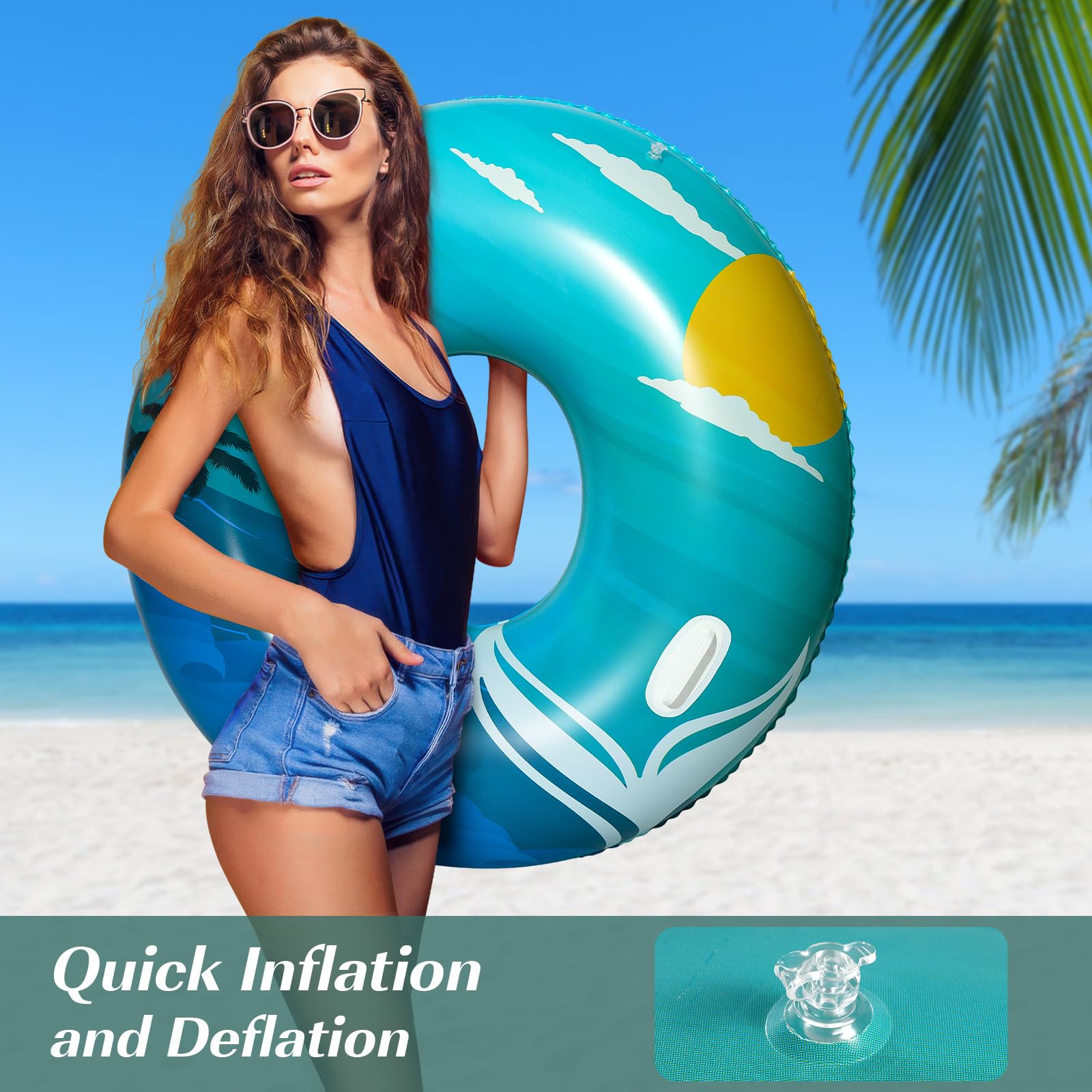 HeySplash Pływacka boja dla dorosłych, 42 cale, duża tratwa z uchwytami, nadmuchiwany pierścień basenowy, salon, boja, basen, plaża, zabawki do dekoracji imprez, zielona niebieska plaża