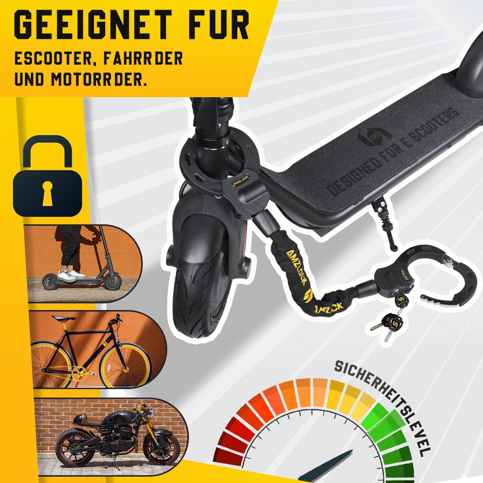 Antivol Trotinette Electrique, Antivol Velo 8mm, Cadenas Clé avec Sac, Menottes Antivol pour Trottinette Électrique
