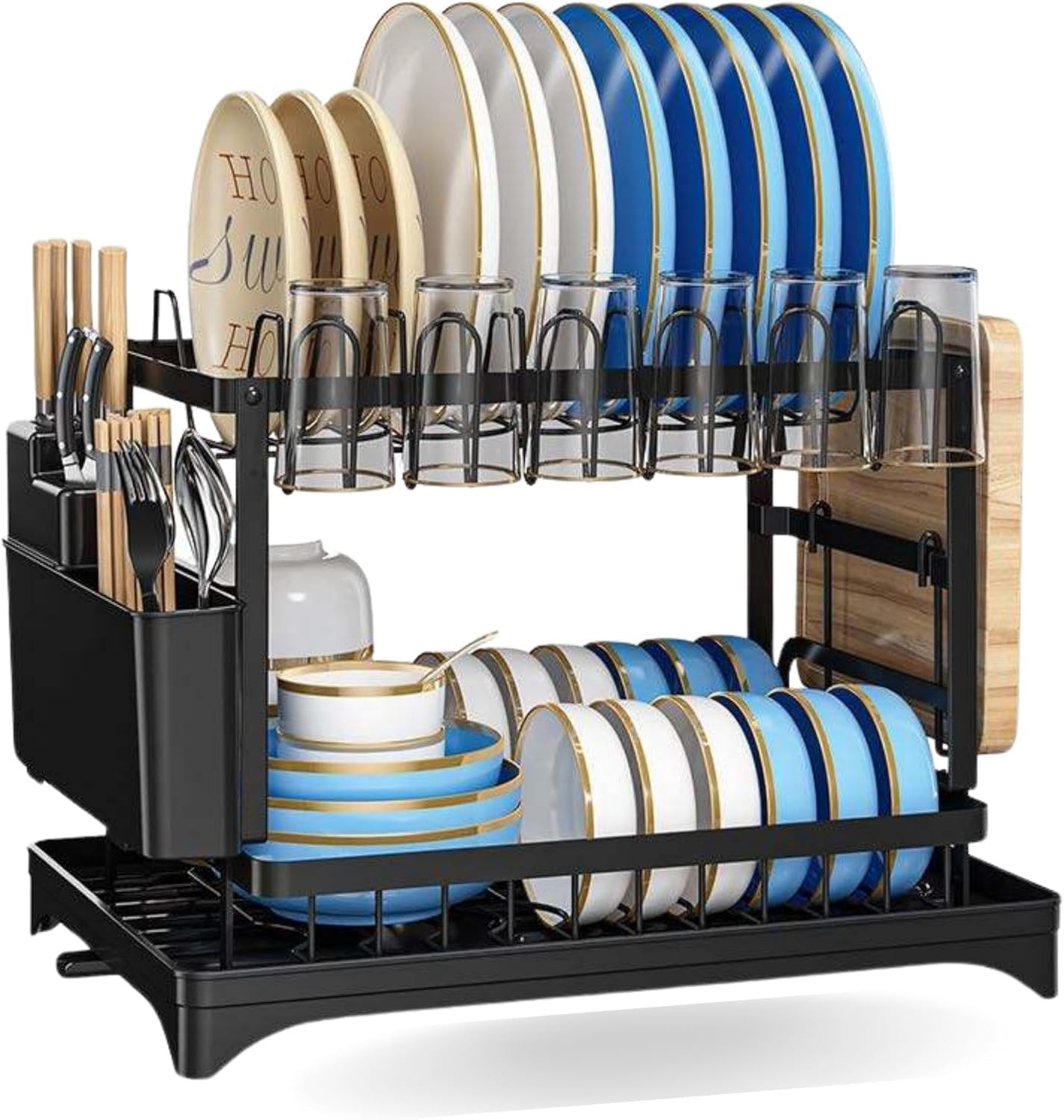 DXB Dream Stainless Steel Dish Drying Rack – Rust-Resistant, Easy-to-Clean, with Utensil Stand and Efficient Drainage for Clutter-Free Kitchen Counter, 2 Tier