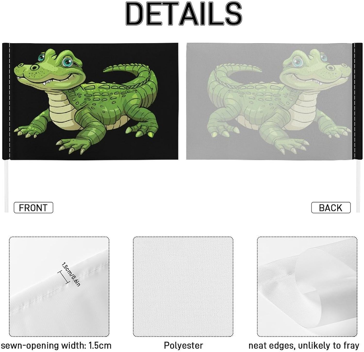 Cute Green Alligator Car Flag Polyester Clip Flags Mini Handheld Banners for Auto Outside Travel Decor image 3