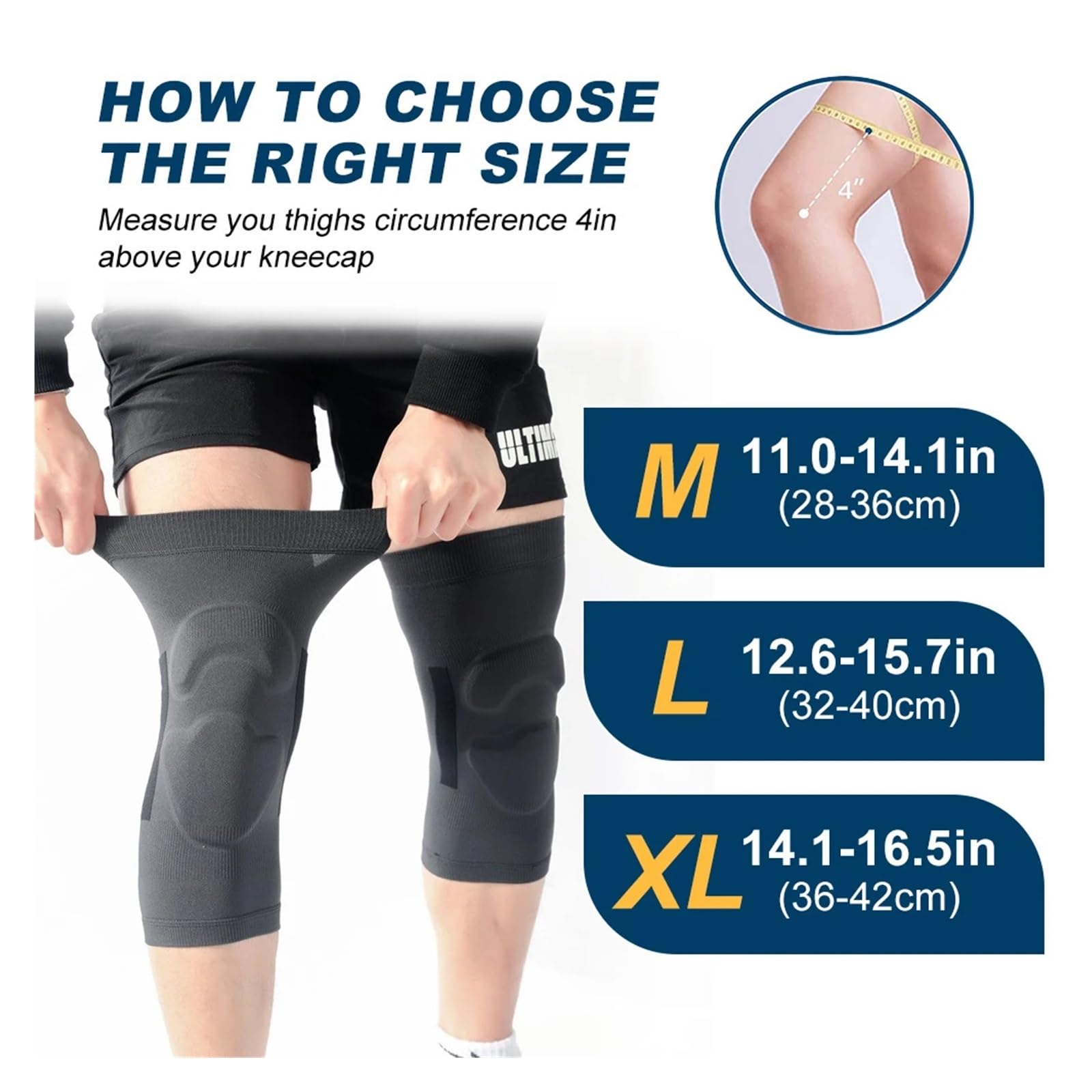 MRKU Genouillères de Sport antidérapantes, Manchons de Compression, 1 Paire, pour la Course à Pied et Le Volley-Ball.