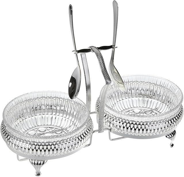 Sugar Chutney Preserves Relish Dishes in Silver Plated Frame Spoons with Tarnish Resistant Finish That Never Needs polishing British Made
