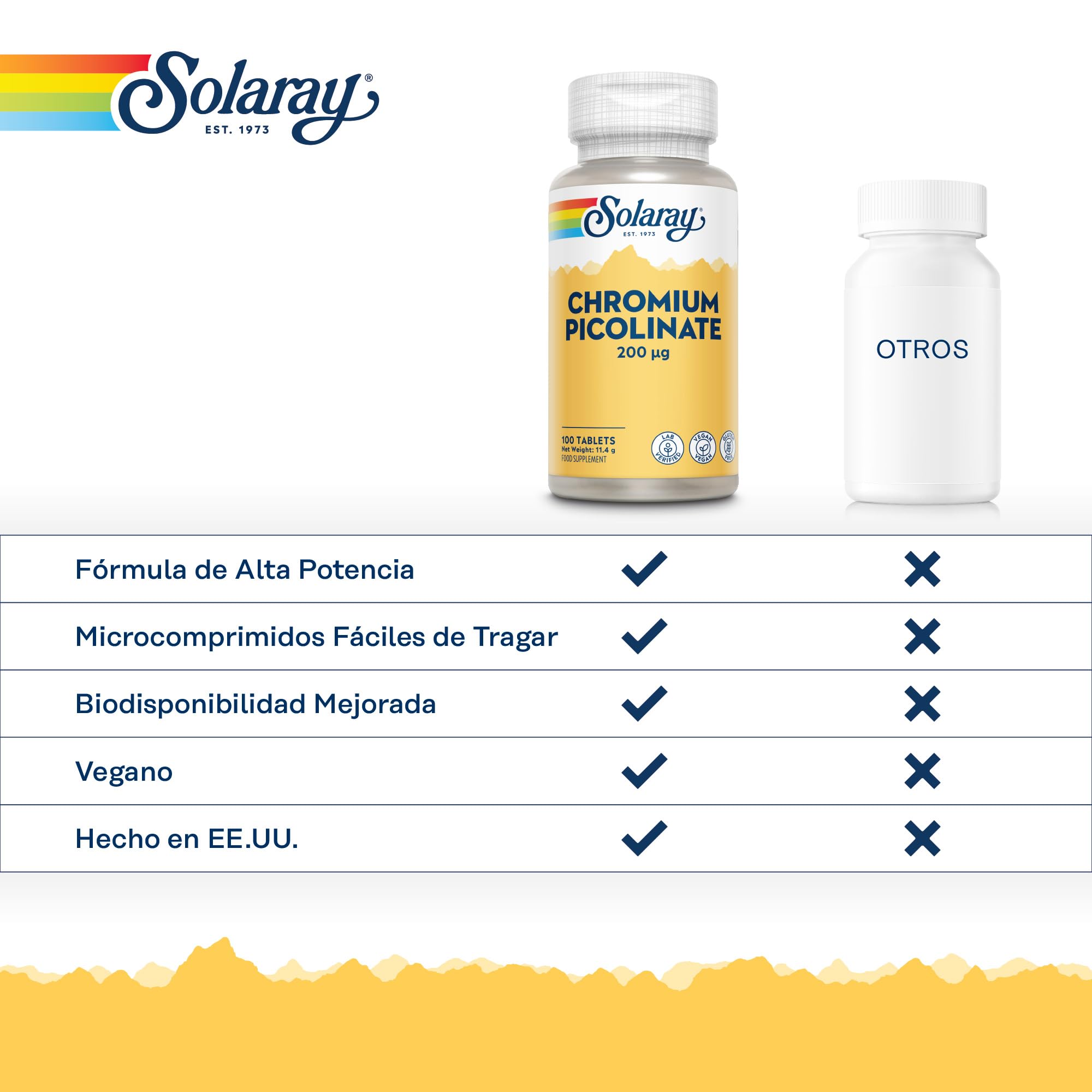Picolinato de cromo de 200 mcg, 100 cápsulas veganas, suplemento de cromo de alta tasa de absorción, verificado en laboratorio Solaray