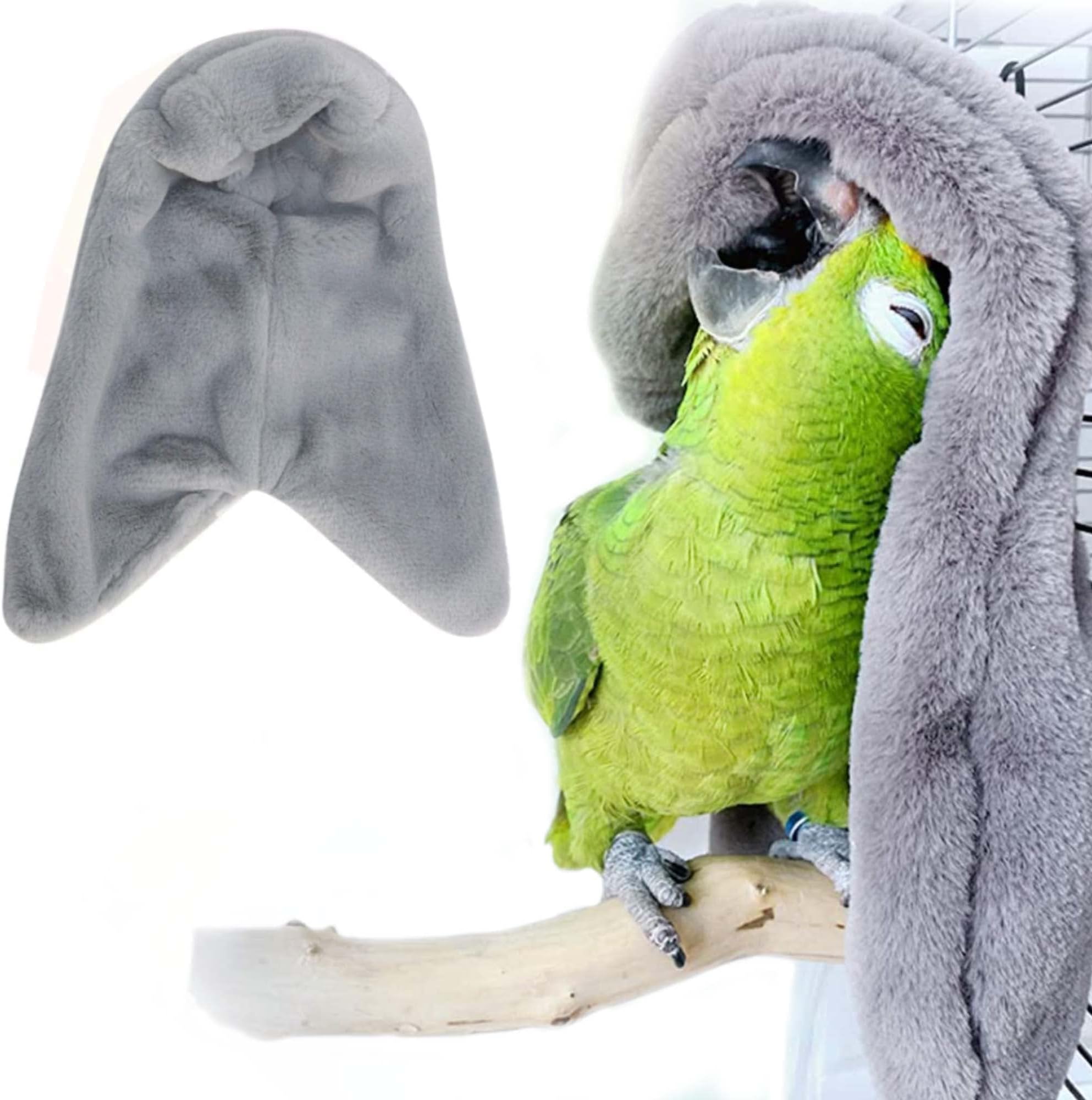 MAKINGTEC Plush Bird Tent, Parrot Toy, Comfortable Corner Hanging Warm Blanket Bird Nest Bird Bed, Bird Cage Hammock Warm Nest for Parrot Lovebirds Small and Medium Birds (Grey)