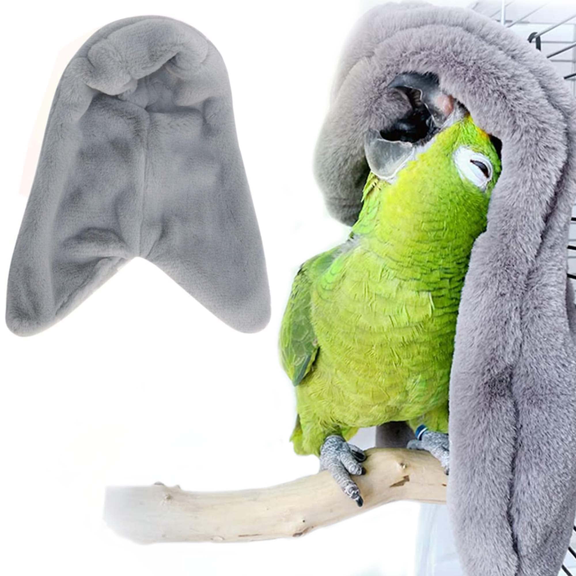 MAKINGTEC Plush Bird Tent, Parrot Toy, Comfortable Corner Hanging Warm Blanket Bird Nest Bird Bed, Bird Cage Hammock Warm Nest for Parrot Lovebirds Small and Medium Birds (Grey)